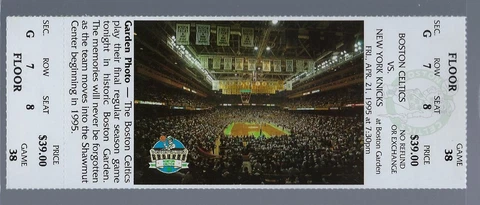 FINAL GAME AT BOSTON GARDEN - VINTAGE 1995 NBA CELTICS SEASON FULL TICKET APR 21 Cover