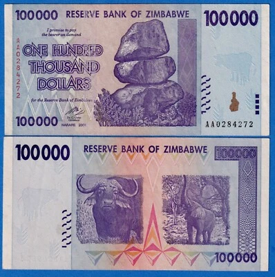 ZIMBABWE $100000 100,000 2008 P-75 LIGHT CIRCULATED NOTE - Image 1 of 3