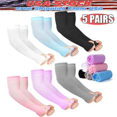 5 Pairs Cooling Arm Sleeves Cover UV Sun Protection Sports Outdoor For Men Women - Image 1 of 4
