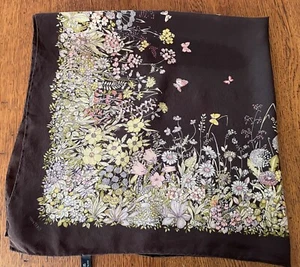 MANTERO Silk Shawl Scarf Brown  yellowish flower  Vintage Woman 31"x31" ITALY - Picture 1 of 19