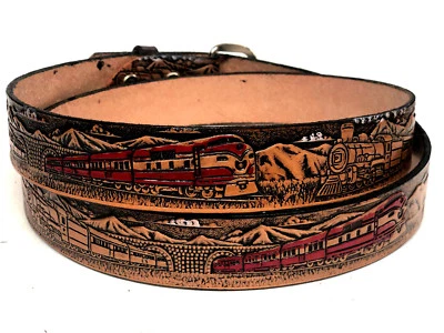 American Railroad & Trains Belt 1 1/2"wide,Genuine Leather,US Seller.H.tooled - Image 1 of 4
