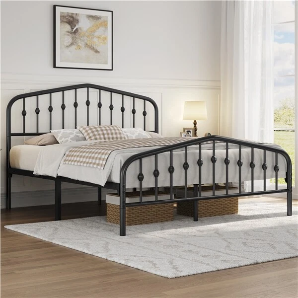 Cadre de Lit en Métal avec Tête de Lit Déco Effet Couronne Rangement Sous le Lit - Photo 1/1