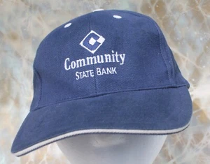 Community National Bank Cap Hat, Navy Blue White Slide Latch Back, New - Imagen 1 de 10