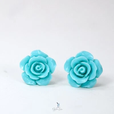 Pendientes de plata de ley 925 resina azul rosa flor Foto 1 de 3