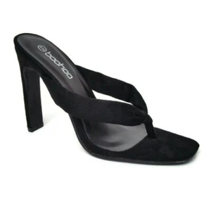 Boohoo Women's Open Toe Post Thong Slim Heel Mule Sandals Size US 7 EUR 38 Black - Picture 1 of 10
