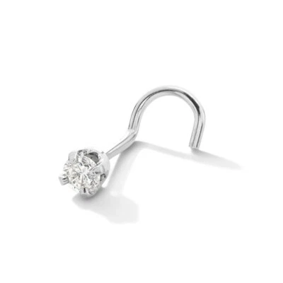 14K Semi-Solid White Gold Diamond Accent Screw Nose Stud - Image 1 of 2