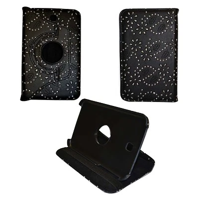 CASE FOR SAMSUNG GALAXY TAB 3 7" BLACK BLING GLITTER 360 ROTATING PU LEATHER  - Image 1 of 4