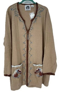 NWT Storybook Knits Native American Western Cowboy Horses Cardigan Sweater HSN - Picture 1 of 13