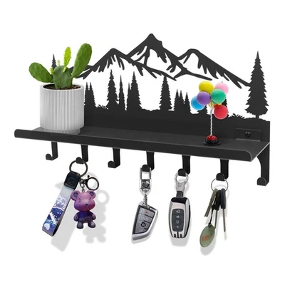 Wall Mounted Mountain Key & Mail Holder with Shelf | Metal Key Organizer with... - Image 1 of 4