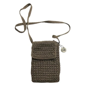 Vintage 90’s The SAK Crochet Bag Y2K Crossbody Shoulder Purse Brown Zip 5.5x7.5 - Picture 1 of 11