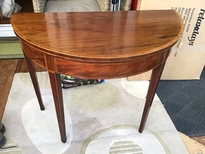 Antique Mahogany Demi Lune Card Table with Cross Banded Veneered Top - Picture 1 of 6