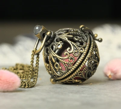 Retro Medaillon Weidekätzchen Kette Rosenquarz Geschenkidee Frauen Prayerbox - Bild 1 von 4