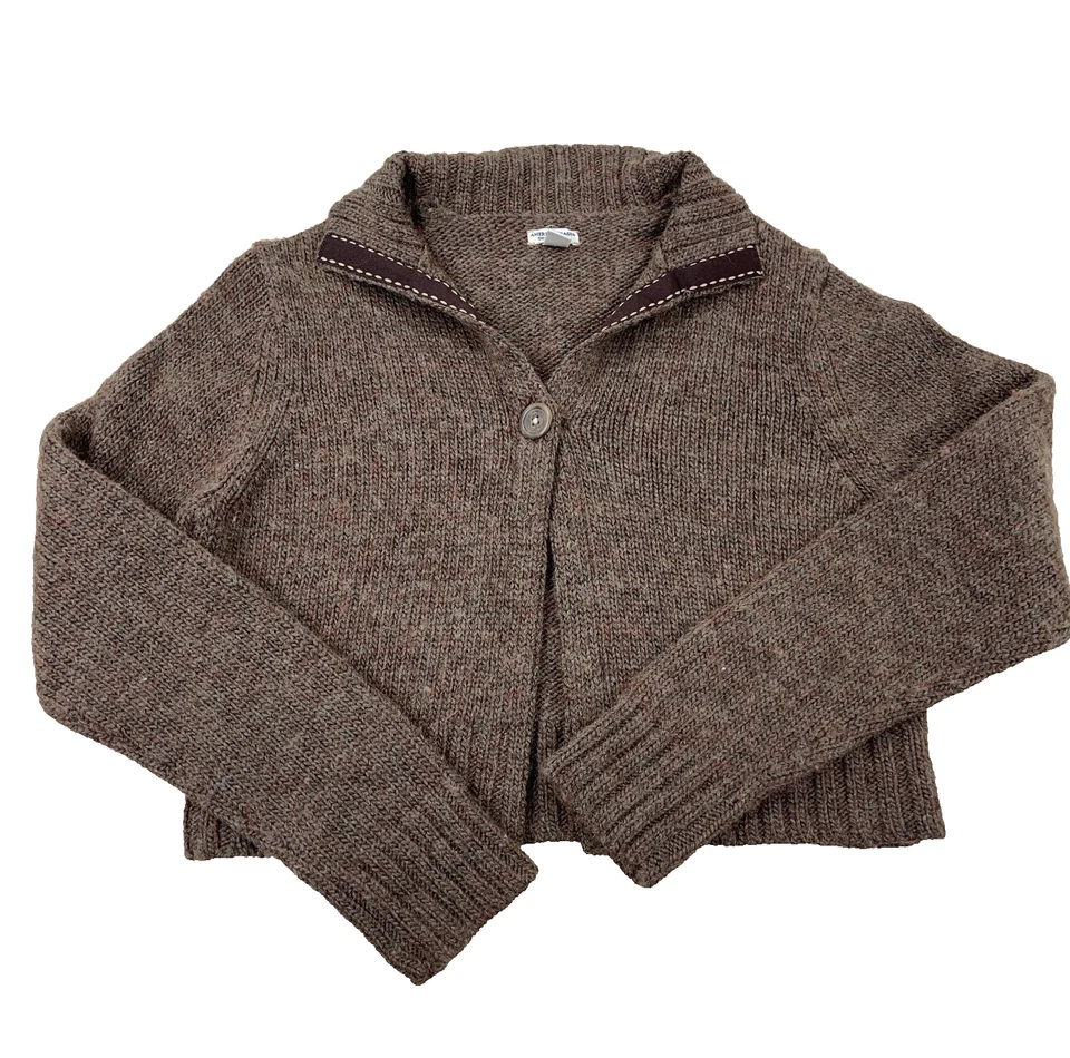 Vintage Y2K American Eagle Sweater Women XL Brown Wool Blend Cardigan Cropped - Image 1 of 4