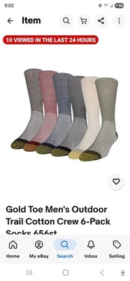 Paquete de 6 calcetines 656st Gold Toe para hombre al aire libre Trail Cotton Crew Foto 1 de 3