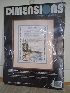 Vintage 1989 Dimensions "Footprints" Stamped Cross Stich-11 x 14-Crafts-(S+D) - Picture 1 of 4