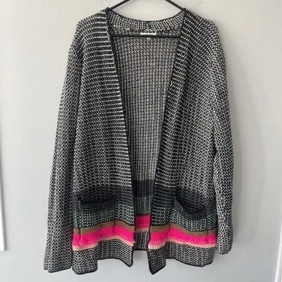 Cárdigan suéter acrílico tejido L/XL Maurices para mujer multicolor a rayas frente abierto Foto 1 de 4