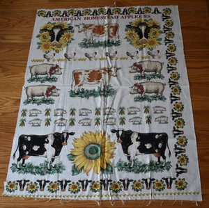 American Homestead Applikation Baumwollstoff Panel KÜHE SCHWEINE SONNENBLUMEN 26" x 36" - Bild 1 von 4