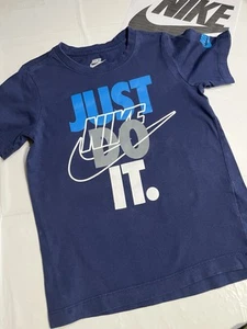 Nike Boys Shirt Size 6/7 Short Sleeve Blue Logo - "Just Do It" B179 - Picture 1 of 6