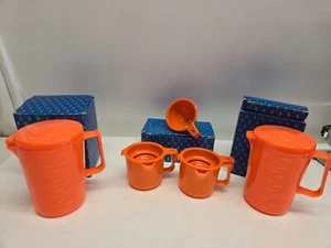 Vintage Japanese Plastic Ware Lusterware style ORANGE Pitchers cups measuring - Picture 1 of 5