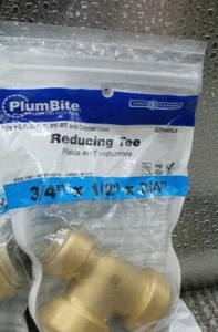 3PACK New Jones Stephens C77447LF 3/4" x 1/2" x 3/4" PlumBite Push On - Brass - Picture 1 of 2