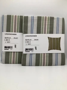 Set of 2 - LINGONOXBAR 20 x 20" Cushion cover, Green/Striped, 705.238.21 - Picture 1 of 4