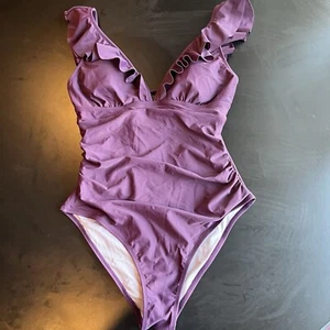 Cupshe Ruffle Front V Neck Lace Up Back Swimsuit Purple Size L - Picture 1 of 9
