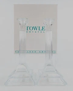 Set of 2 Towle Lead Crystal Georgian Candle Holders 10 " Tall - New w/ Box - Picture 1 of 7