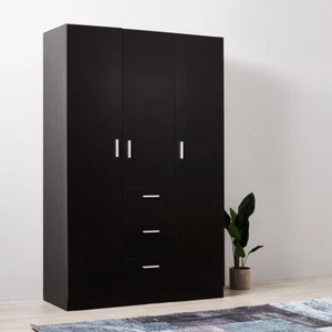 Large 3 Door 3 Drawer Triple Wardrobe with Storage Shelves Hanging Rail Bedroom - Picture 1 of 33
