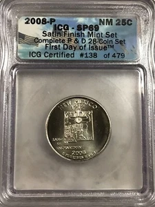 2008 P Satin Finish New Mexico Washington Quarter Dollar ICG-SP69 - Picture 1 of 2