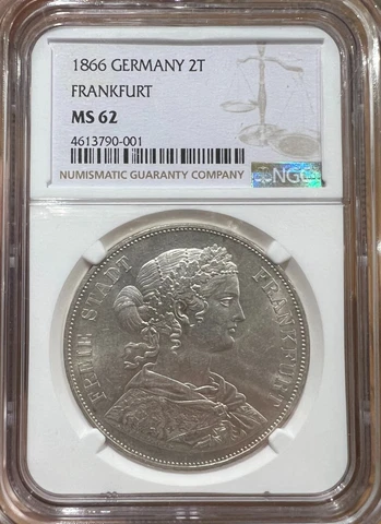 1866 Germany Frankfurt 2 Thaler NGC MS62 Cover