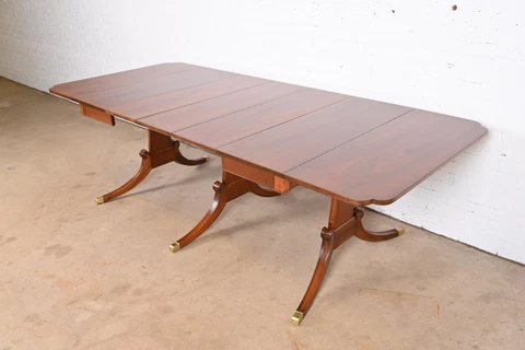 Drexel Georgian Mahogany Triple Pedestal Extension Dining Table, Refinished Cover