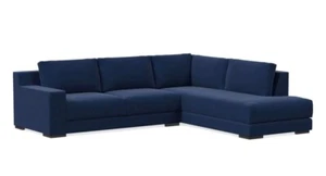 West Elm Dalton large sectional sofa with chaise - modern blue velvet - Picture 1 of 8