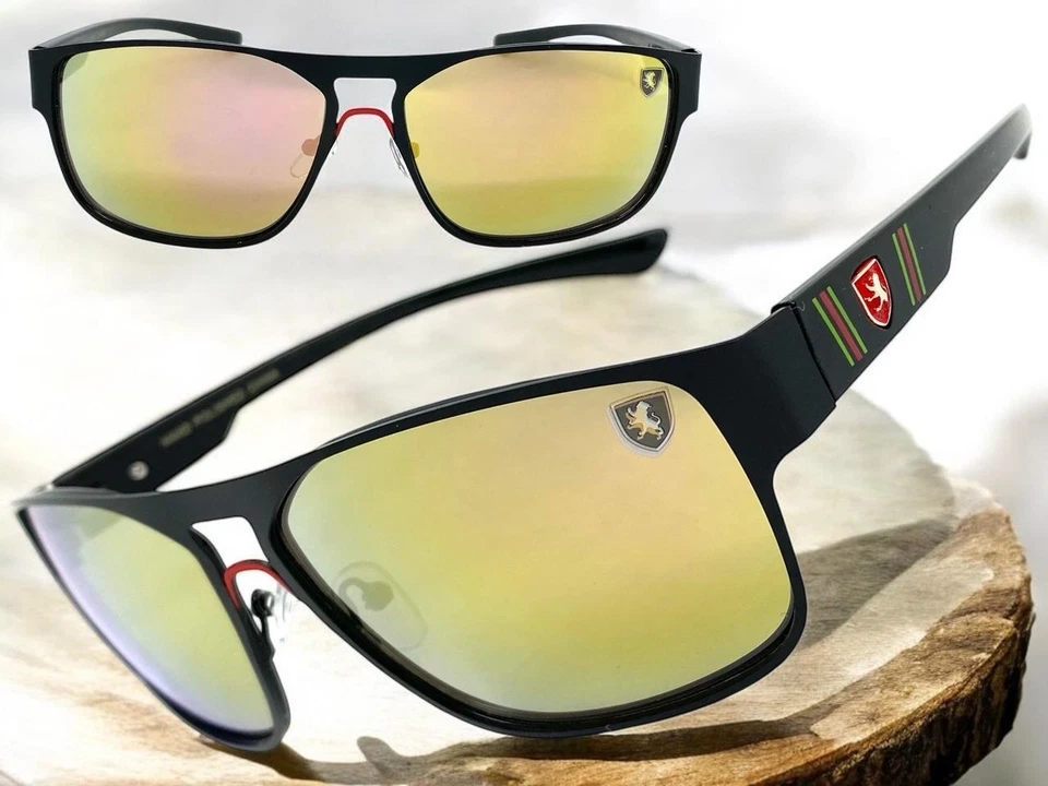 Gafas de sol contemporáneas elegantes modernas deportivas de moda estilo motociclista lentes doradas para hombre Foto 1 de 4