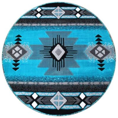 Alfombra turquesa diseño nativo americano del suroeste 5 pies X 5 pies redonda Foto 1 de 4