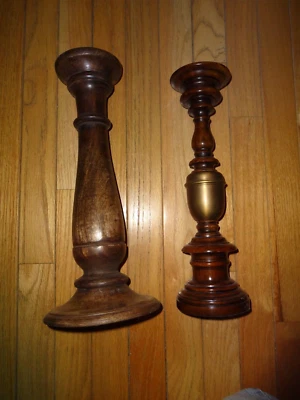Set of Wood Pillar Candlesticks  13 1/4" & 13 3/4" High - Image 1 of 4