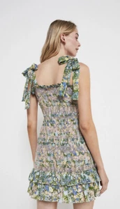 Warehouse Floral Tie Shoulder Smocked Mini Dress In Green. BNWT UK 12.RRP £59! - Picture 1 of 6