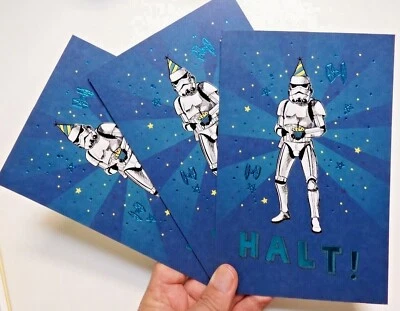 3 Tarjetas American Greetings Guerra de las Galaxias Feliz Cumpleaños Fiesta Sombrero Stormtrooper PARADA  Foto 1 de 4
