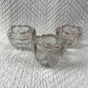 Lot Of 3 Clear Pink Glass Lotus Flower Petals Votive Candle Holders Heavy 3.5x3” - Picture 1 of 12