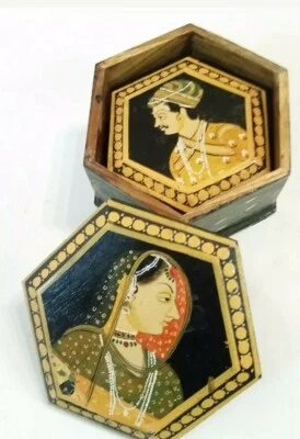 Винтажные деревянные гнездовые коробки с ручной росписью Индия мужчина и женщина  - Изображение 1 из 4