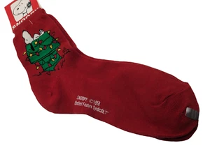 1958 Peanuts Snoopy On Dog House Christmas Sock Comic-Size 9-11-Red Free Ship. - Picture 1 of 11