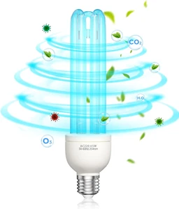 Lampada UV Ozono 55 W Lampada Germicida Raggi UVC E 27 254 Nm Con Tubo Al Quarzo - Foto 1 di 7