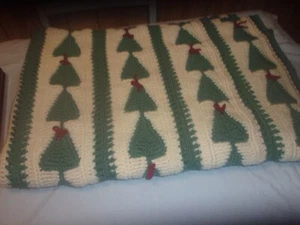 CROCHETED AFGHAN BLANKET THROW 50 X 64  TREES - Picture 1 of 2