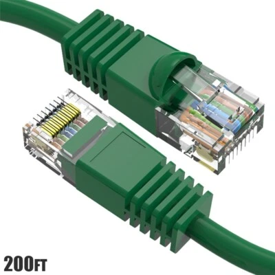 200FT Cat6 RJ45 Ethernet LAN Network UTP Snagless Patch Cable Pure Copper Green - Image 1 of 4