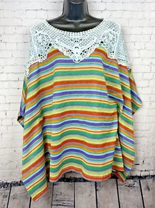 Kori America Pancho Top Large Women's Dolman Sleeves Knit Rainbow Stripes (A26) - Picture 1 of 24
