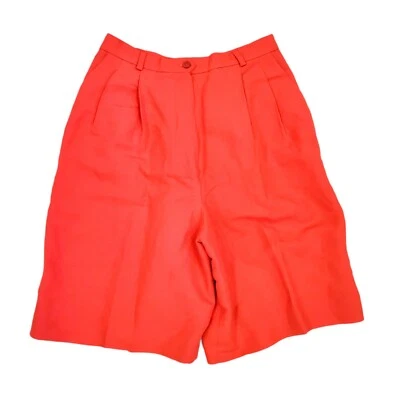 Pantalones cortos plisados vintage de lino rosa coral de cintura alta para mujer talla 4 Foto 1 de 4