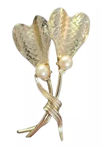 Women's Heart Shape Balloon Brooch Pin Textured Faux Pearls Gold Tone Unmarked - Picture 1 of 2