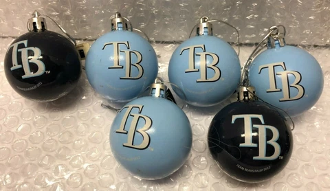 Tampa Bay Rays Set of 6 Plastic 2" Christmas Ball Ornaments Cover
