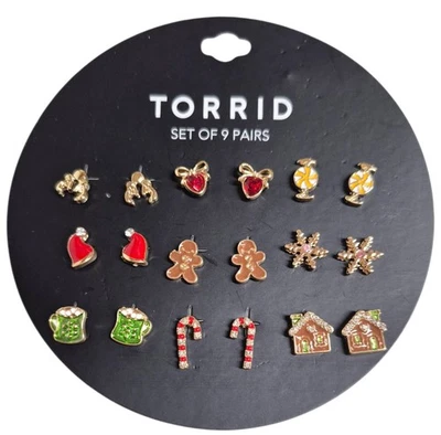 Juego de 9 pares de pendientes Torrid Whimsy vacaciones de Navidad rojo verde marrón nuevo Foto 1 de 4