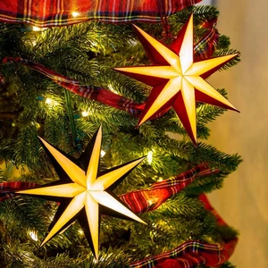 Pequeña estrella de papel plegable LED con terciopelo, 2 asts: rojo/verde - Imagen 1 de 5