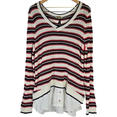 Democracy Striped Long Sleeve Layered Look Sweater XL NWT - Image 1 of 4